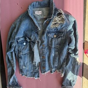 Cello Blue Distressed Denim Jacket